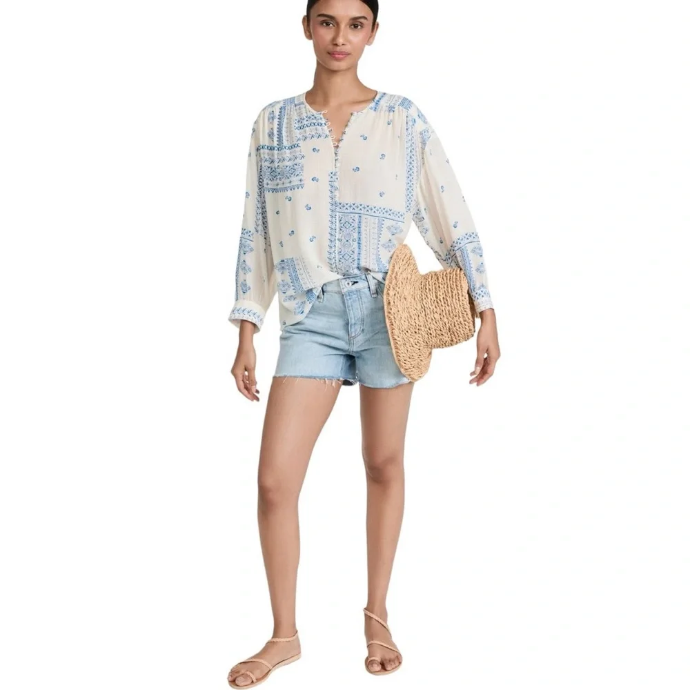 ba&sh Cream Blouse with Blue Floral Print - Picture 7 of 16